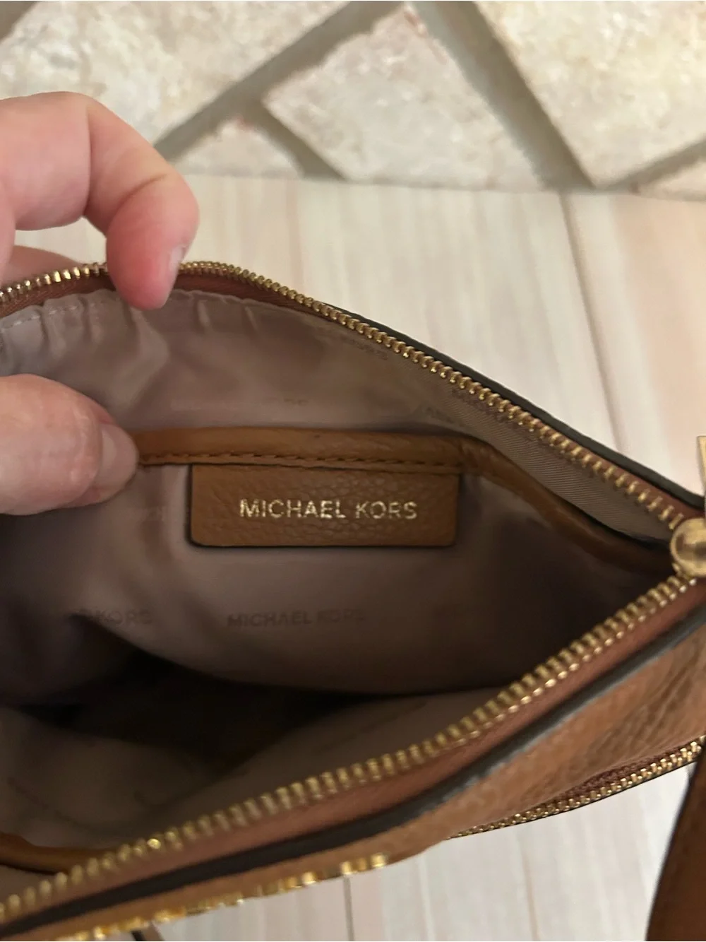 Michael Kors Cognac Pebbled Leather Crossbody